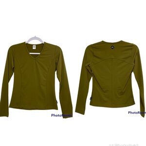 PrAna Nylon V neck green long sleeve athletic top.